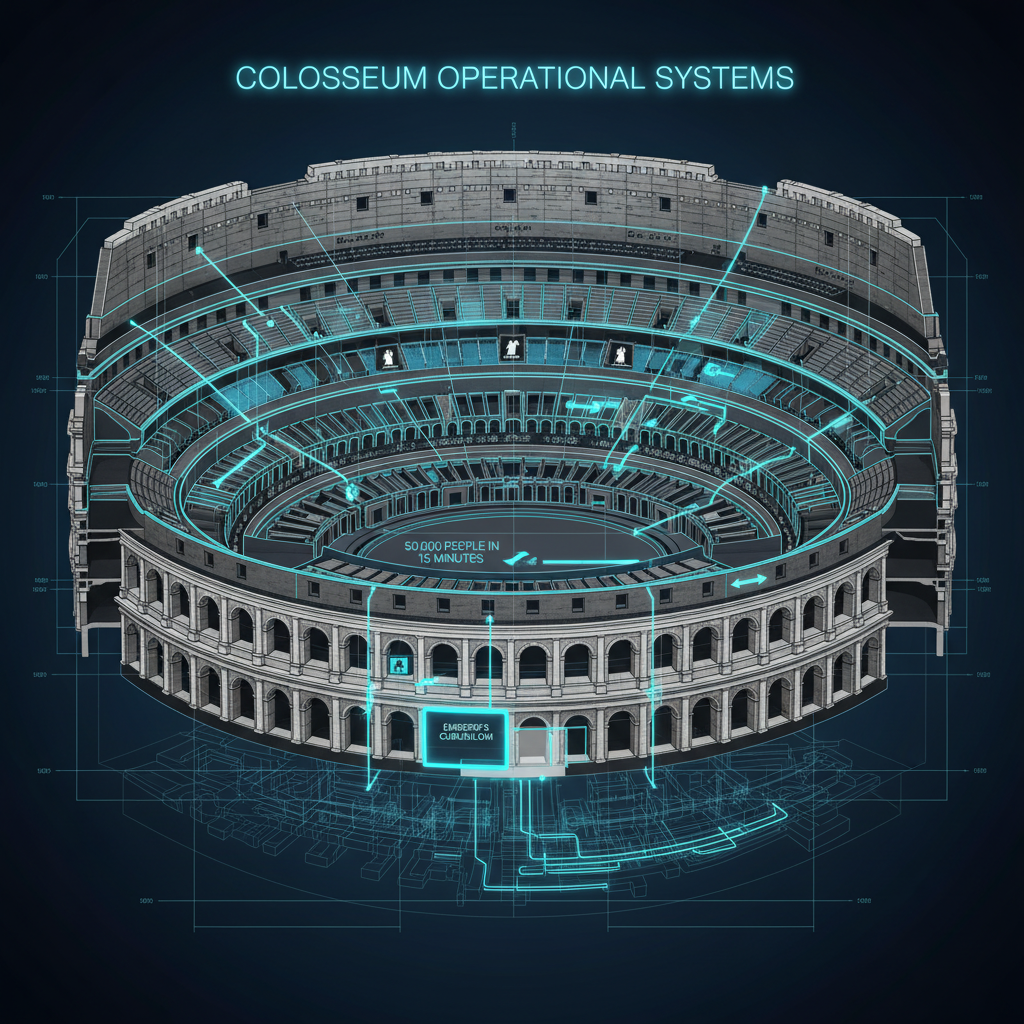 콜로세움의 운영 요소와 대중 경험 구조 다이어그램