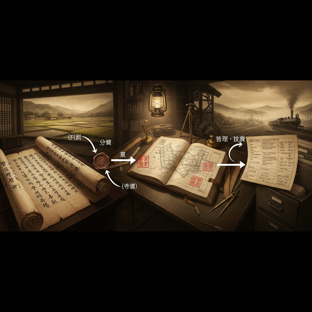 조선 호적과 근대 토지조사 데이터 기록 체계 비교 이미지