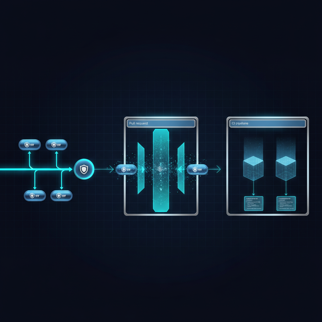 코드 신뢰 설명 이미지: Git 커밋 서명, PR 머지 규칙, CI attestation 흐름을 단계별로 보여주는 다이어그램
