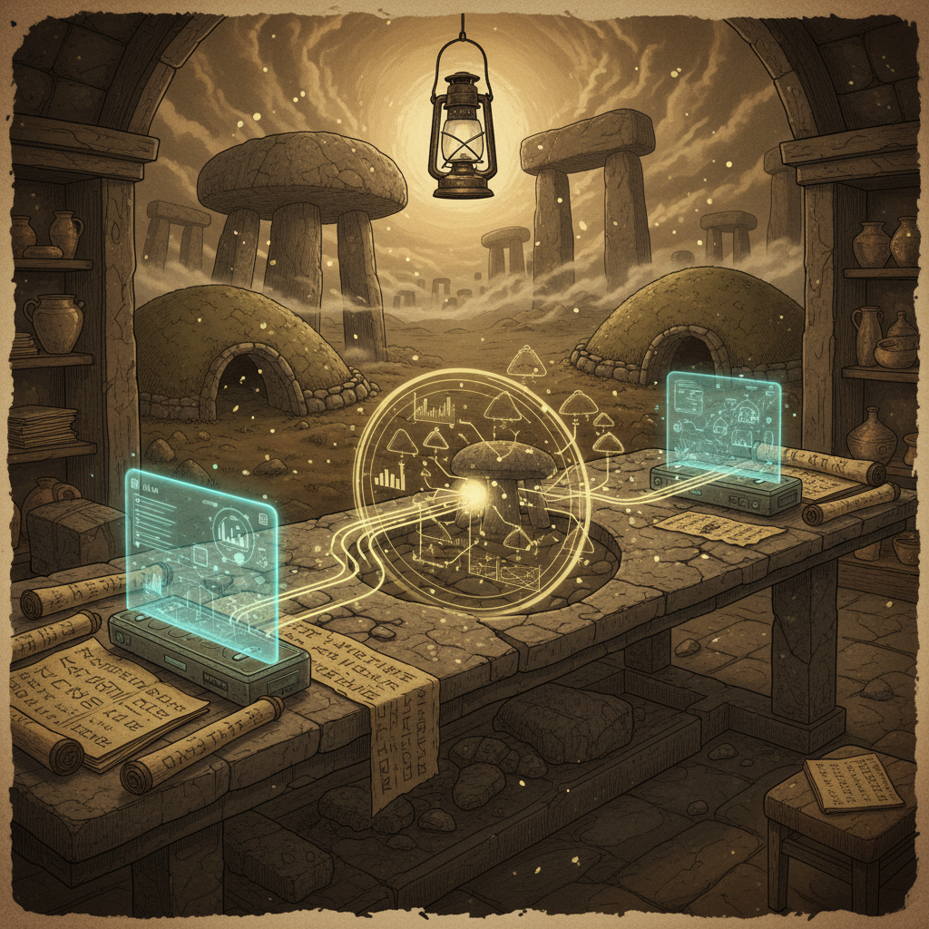 대표 이미지: LLM 기술로 고고학 기록을 정리하고 맥락을 복원하는 과정