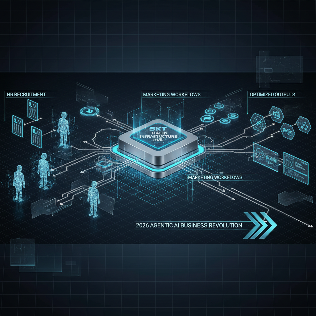 대표 이미지: 에이전틱 AI 업무 혁신을 상징하는 SKT 해인 인프라 기반 HR·마케팅 운영 환경