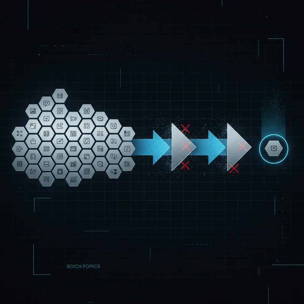 대표 이미지: 기술 블로그 주제 선택 과정을 상징하는 덜어내기 개념 다이어그램