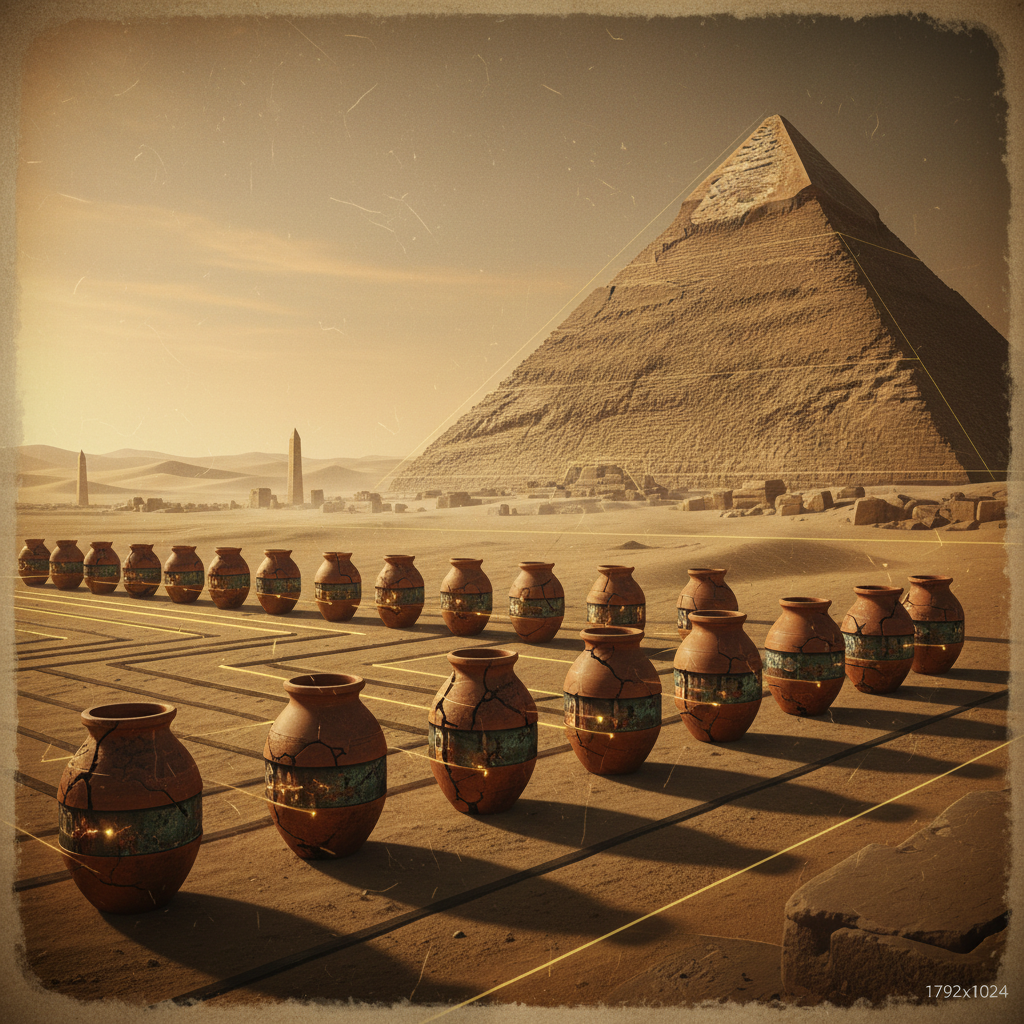 대표 이미지: 고대 바그다드 전지와 피라미드 유물을 배치한 전체 주제 상징 이미지