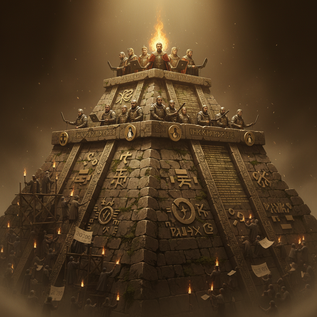 오픈소스 프로젝트 위계 구조를 계층 피라미드로 표현한 다이어그램