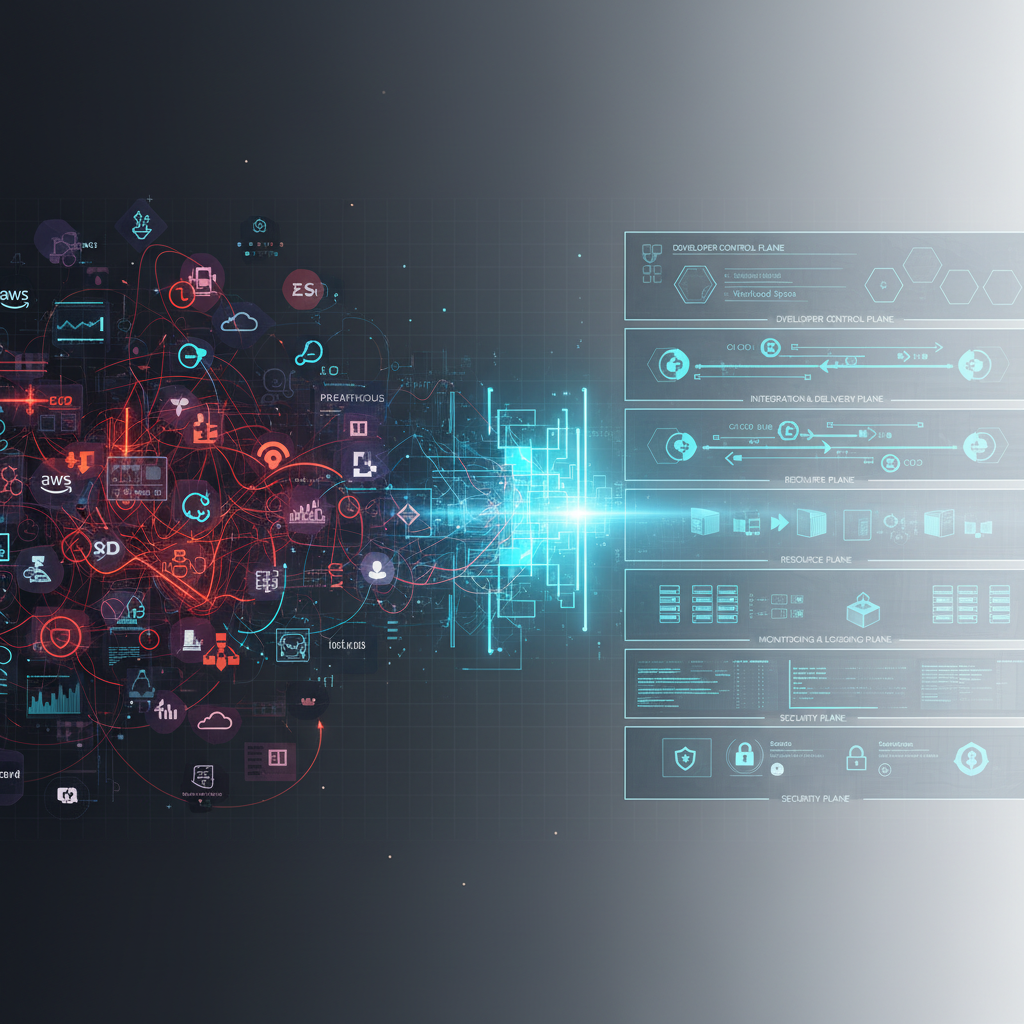 대표 이미지: DevOps에서 Platform Engineering으로의 전환과 인지 부하·도구 복잡성을 한 눈에 보여주는 개념 일러스트