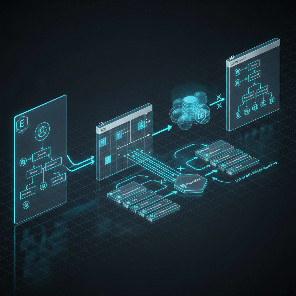 GraphQL 쿼리 실행 다이어그램: 단일 엔드포인트 쿼리와 Resolver 처리 흐름