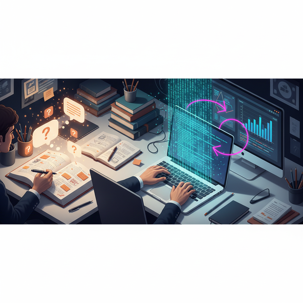 능동적 독서 과정: 질문, 재구성, 코드 타이핑과 변형 일러스트