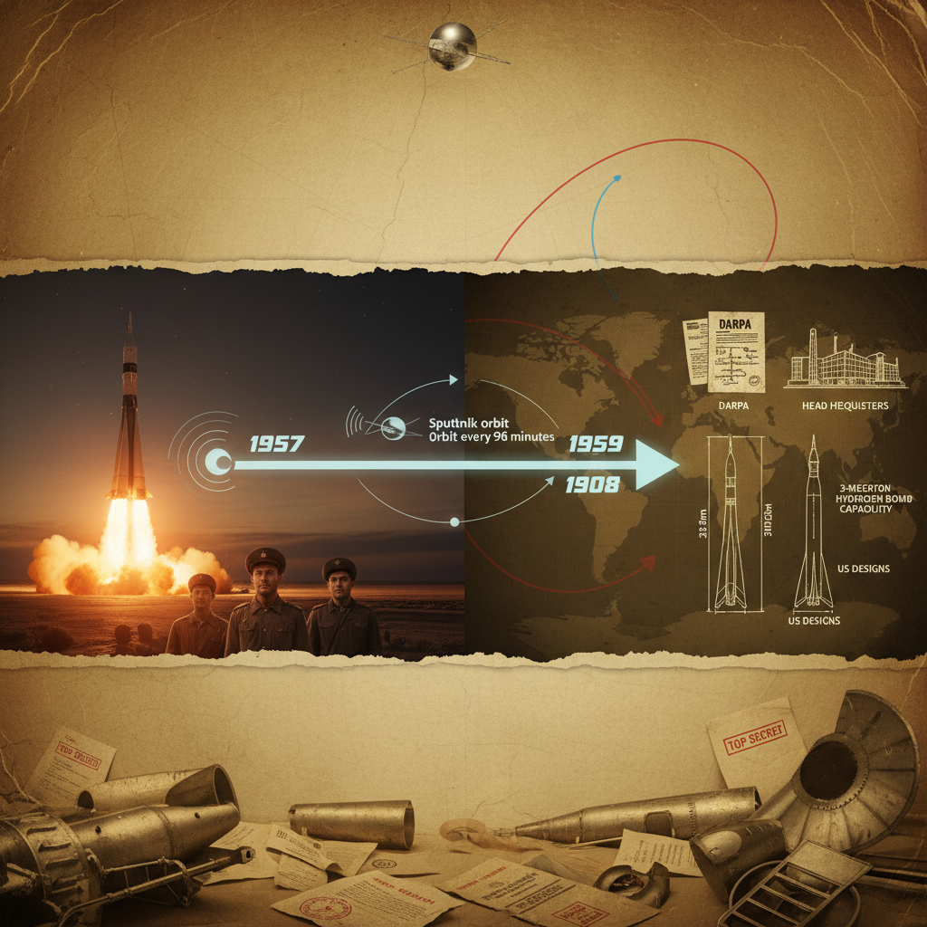 스푸트니크 1호 발사와 미국의 제도적 대응을 보여주는 타임라인 이미지