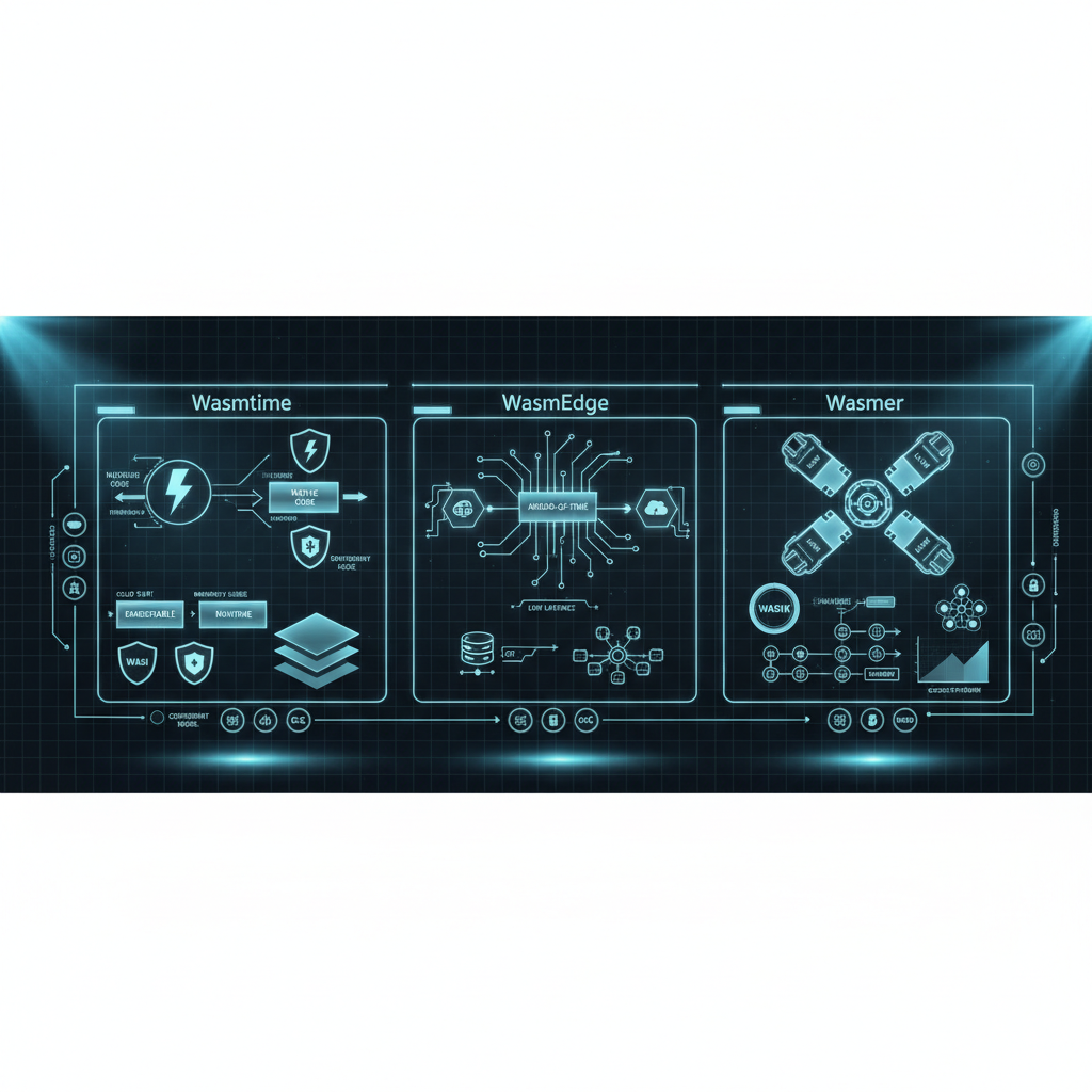 런타임 비교 이미지: Wasmtime, WasmEdge, Wasmer의 설계 철학, 컴파일러, 최적화 기능 비교 테이블