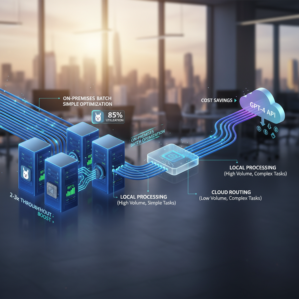 하이브리드 아키텍처 라우팅 흐름: 로컬 Llama 3 8B와 GPT-4 API 분기
