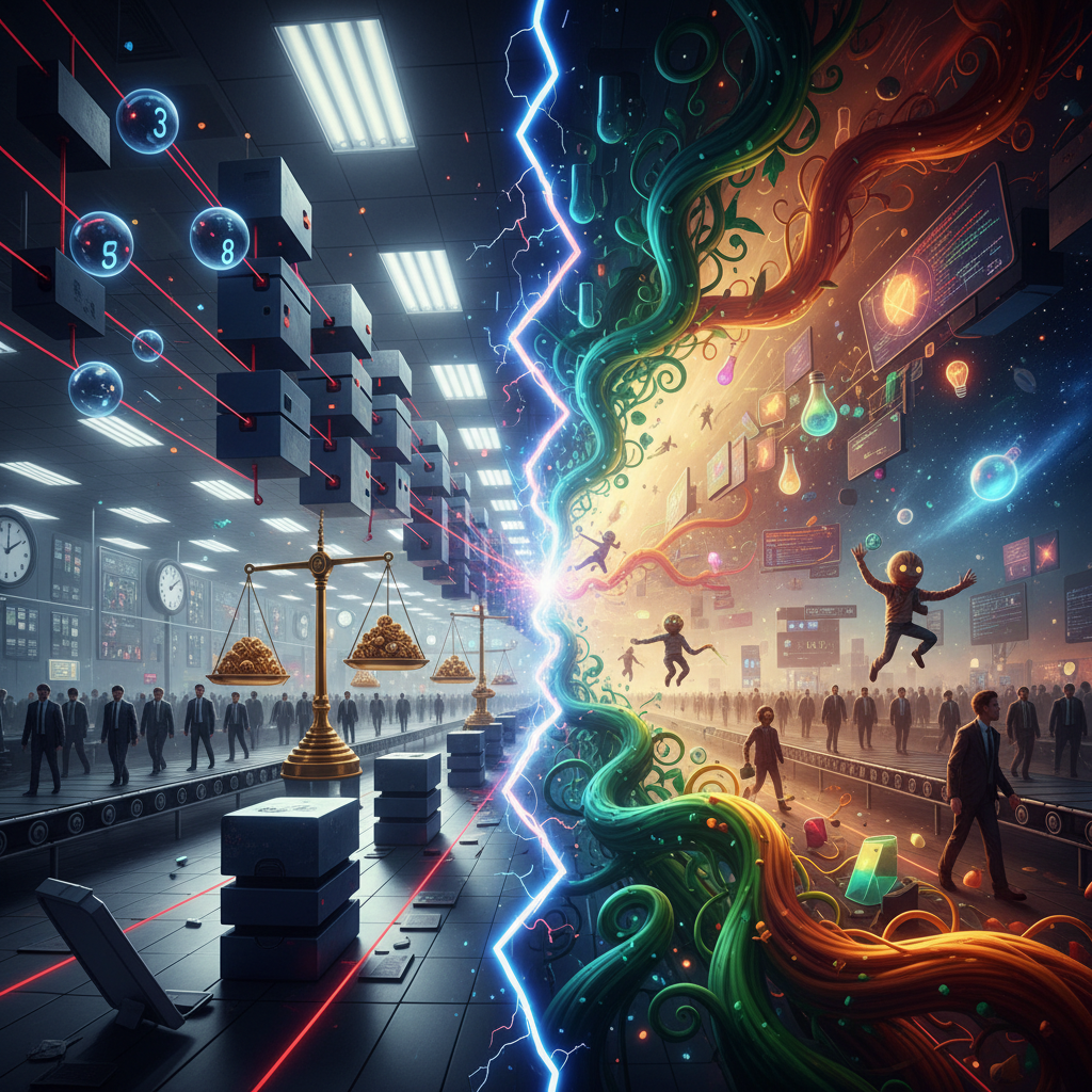 생산의 논리와 창작의 논리 비교 다이어그램