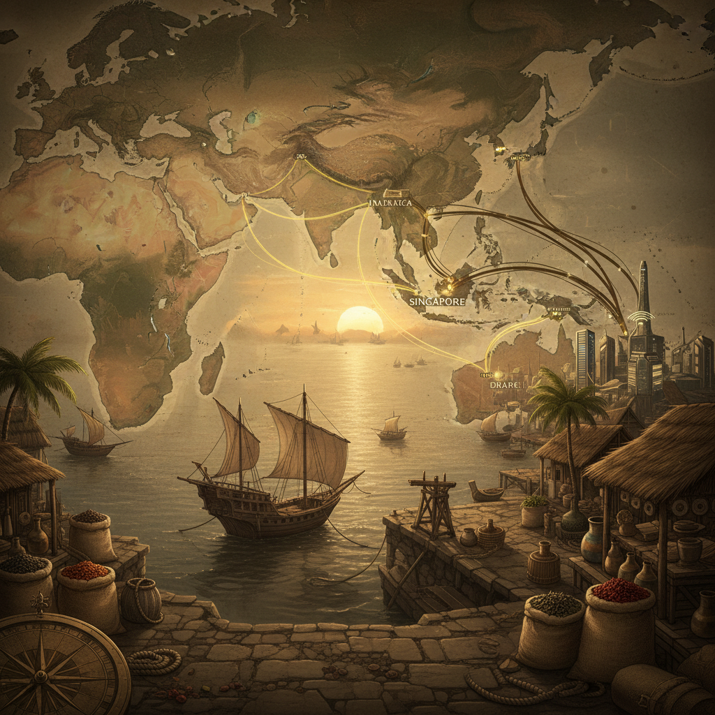 해상 실크로드와 디지털 실크로드 지리적 경로 비교 지도