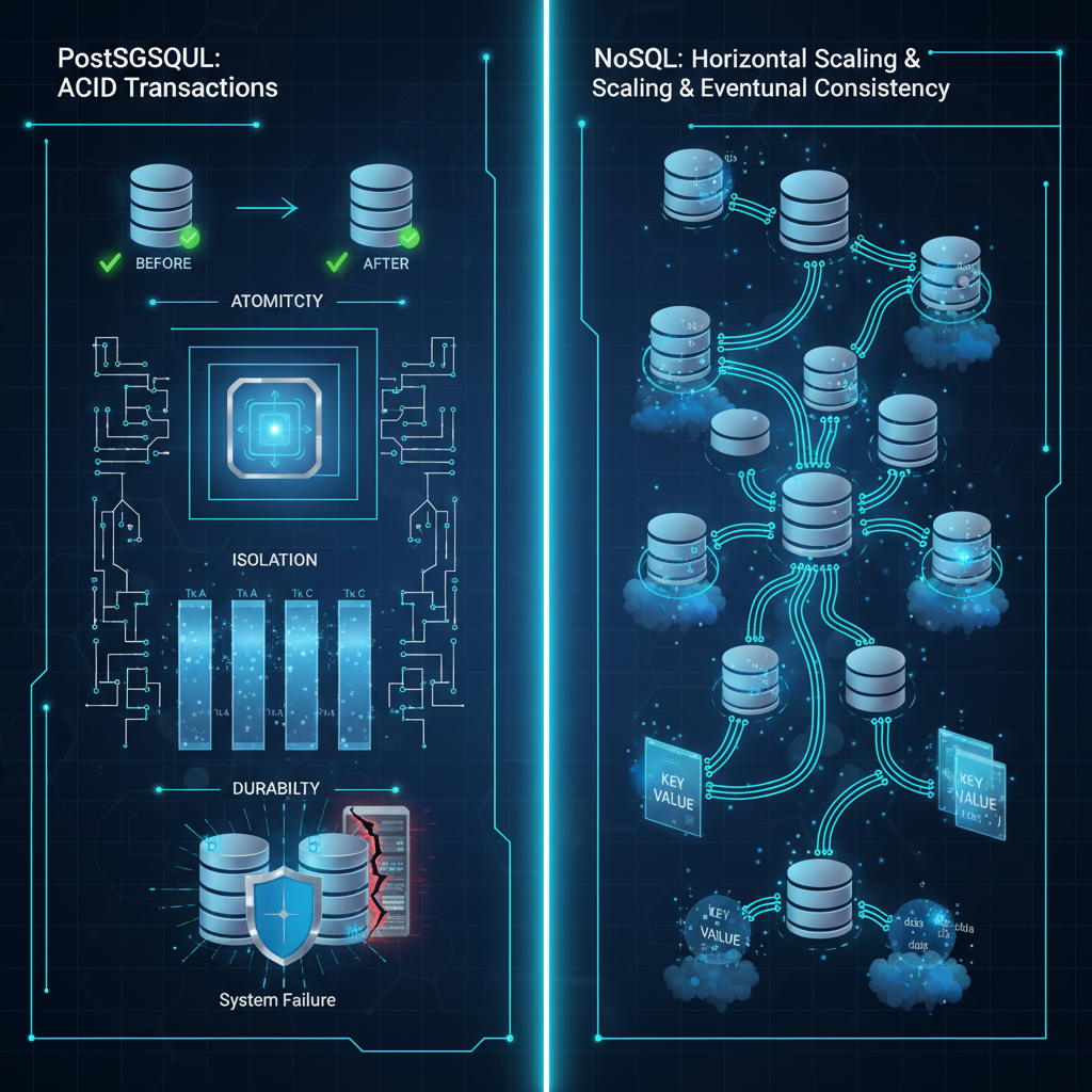 상세 설계 심화 이미지: 데이터베이스 선택 트레이드오프와 스키마 예시