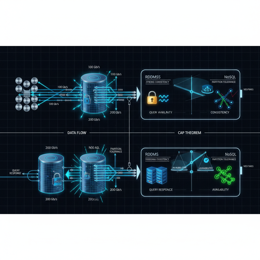 핵심 패턴 이미지: 데이터 흐름과 RDBMS vs NoSQL 트레이드오프 비교