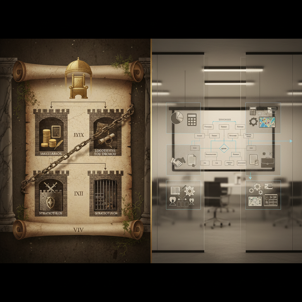 전문화 부서 구조와 사일로 현상을 보여주는 조직도