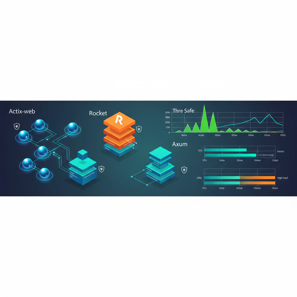 Actix-web, Rocket, Axum 프레임워크의 아키텍처와 TechEmpower 벤치마크 성능 그래프