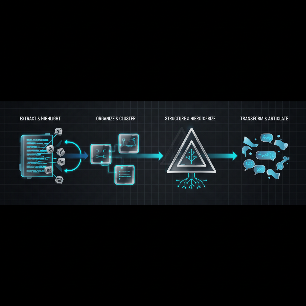 대표 이미지: 4단계 요약 연습법의 전체 흐름을 보여주는 다이어그램