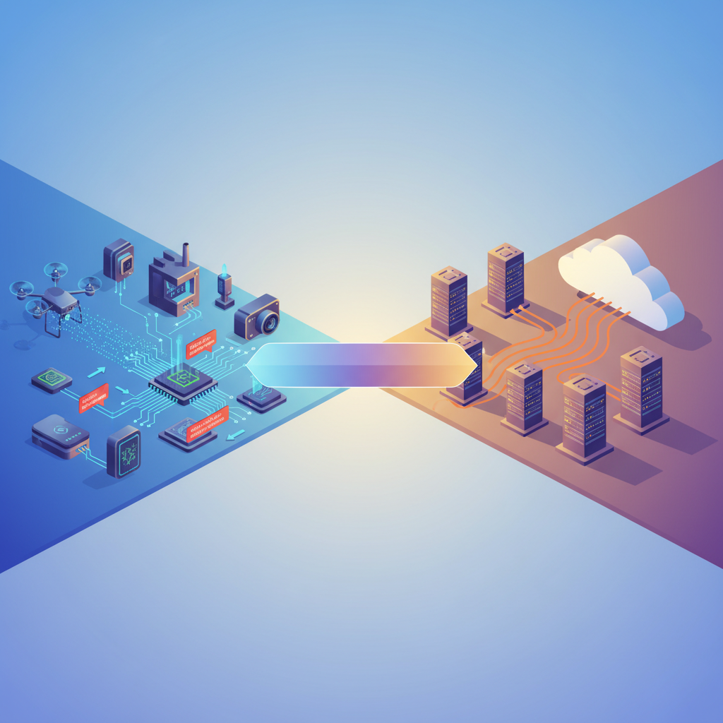 대표 이미지: 엣지 컴퓨팅과 AI 추론의 실시간 처리 아키텍처를 보여주는 메인 다이어그램