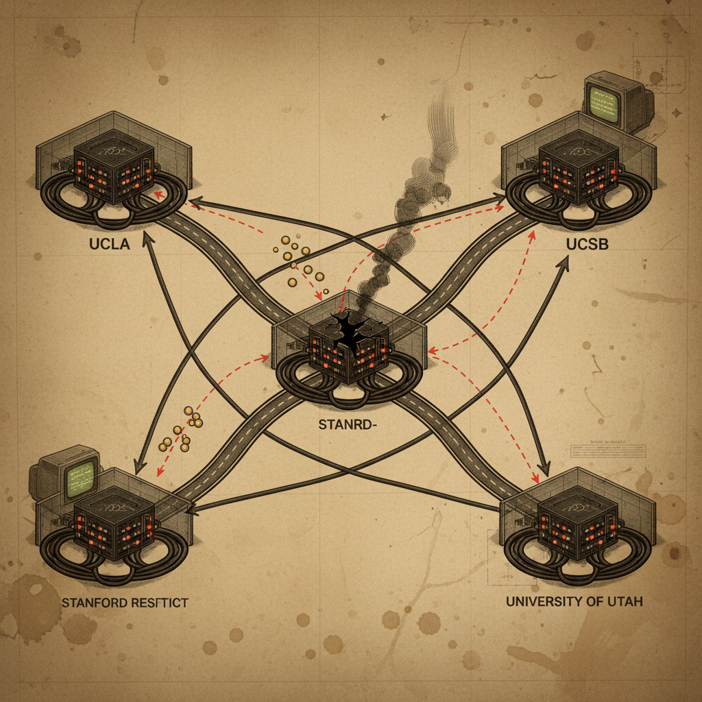 ARPANET 패킷 스위칭 네트워크 구조와 분산 통신 흐름