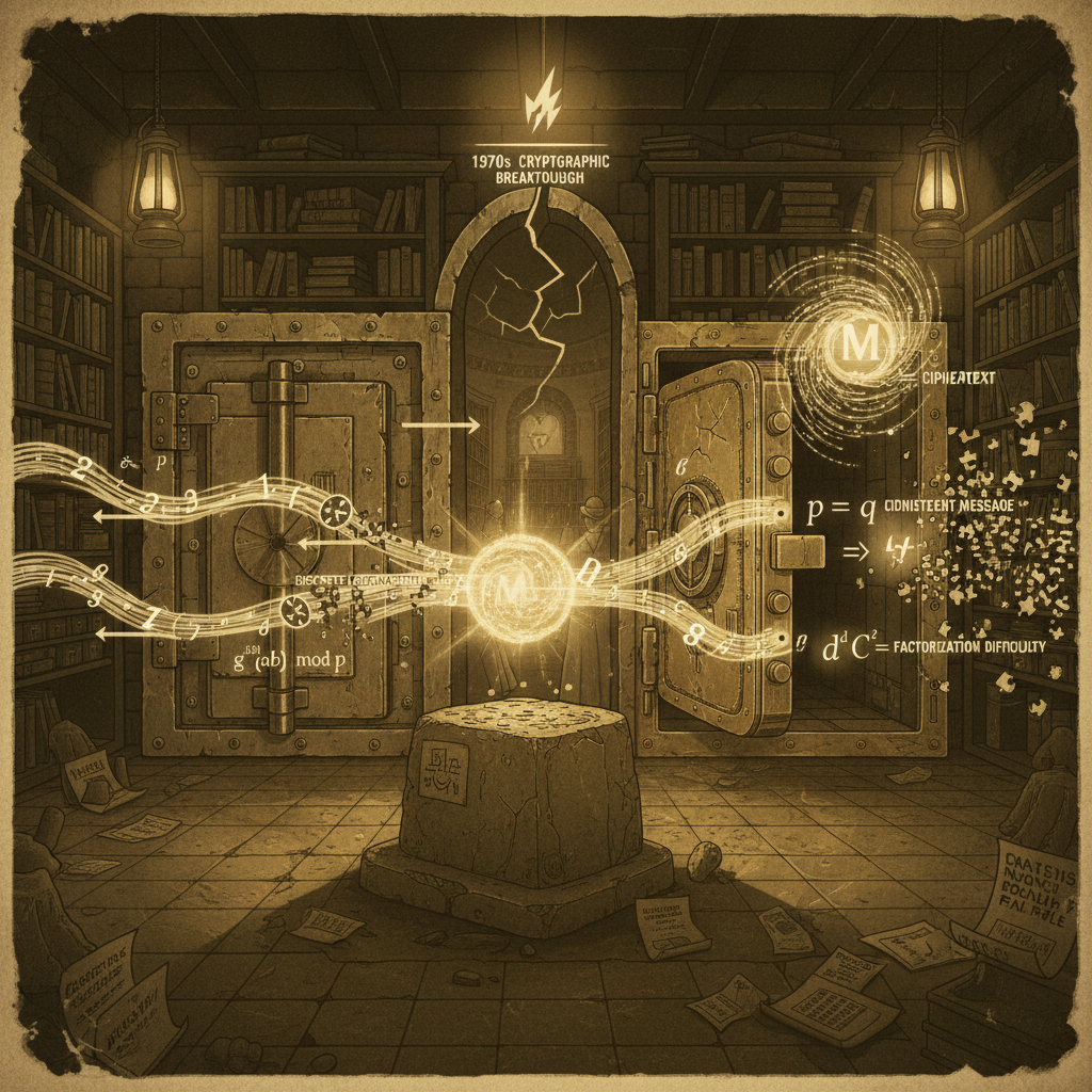 공개키 암호와 RSA 알고리즘 작동 원리 비교 다이어그램