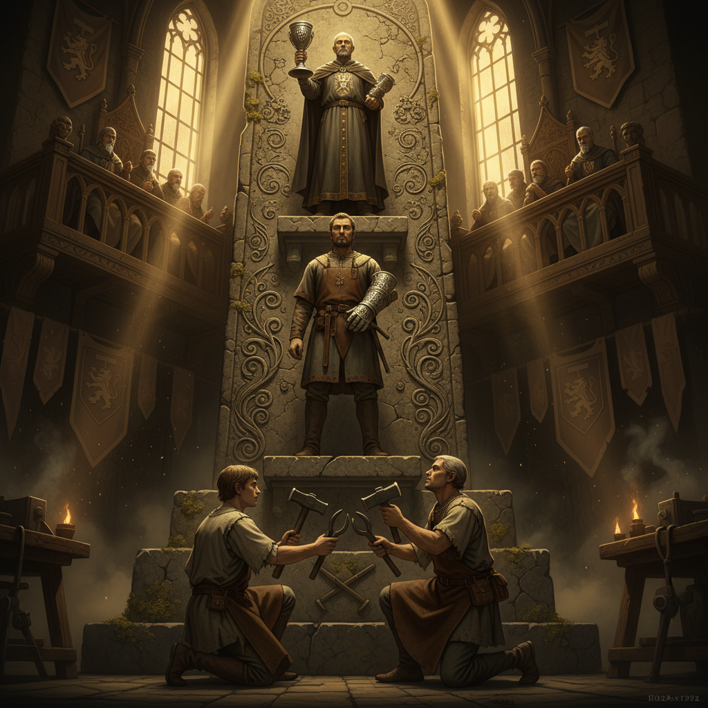 중세 길드의 위계적 지식 전승 체계를 도식화한 다이어그램