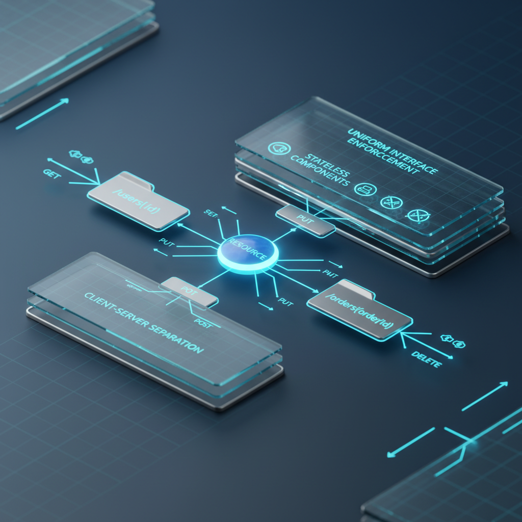 REST 아키텍처 핵심 이미지: 리소스 중심 URI와 HTTP 메서드 동작 흐름